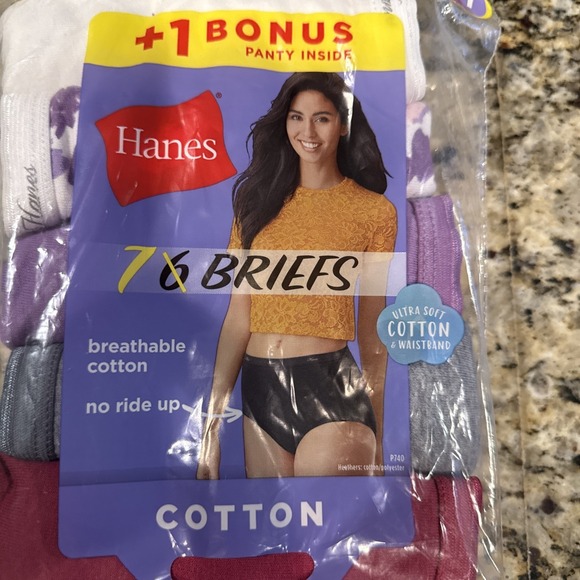 Women's Underwear Hanes Tagless 7 Cotton Brief Panties Sz 7 New Print/solid Mix - Picture 2 of 3